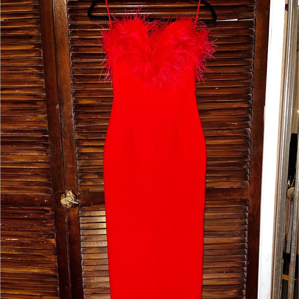 Red Feather-Trim Slip Dress - Women